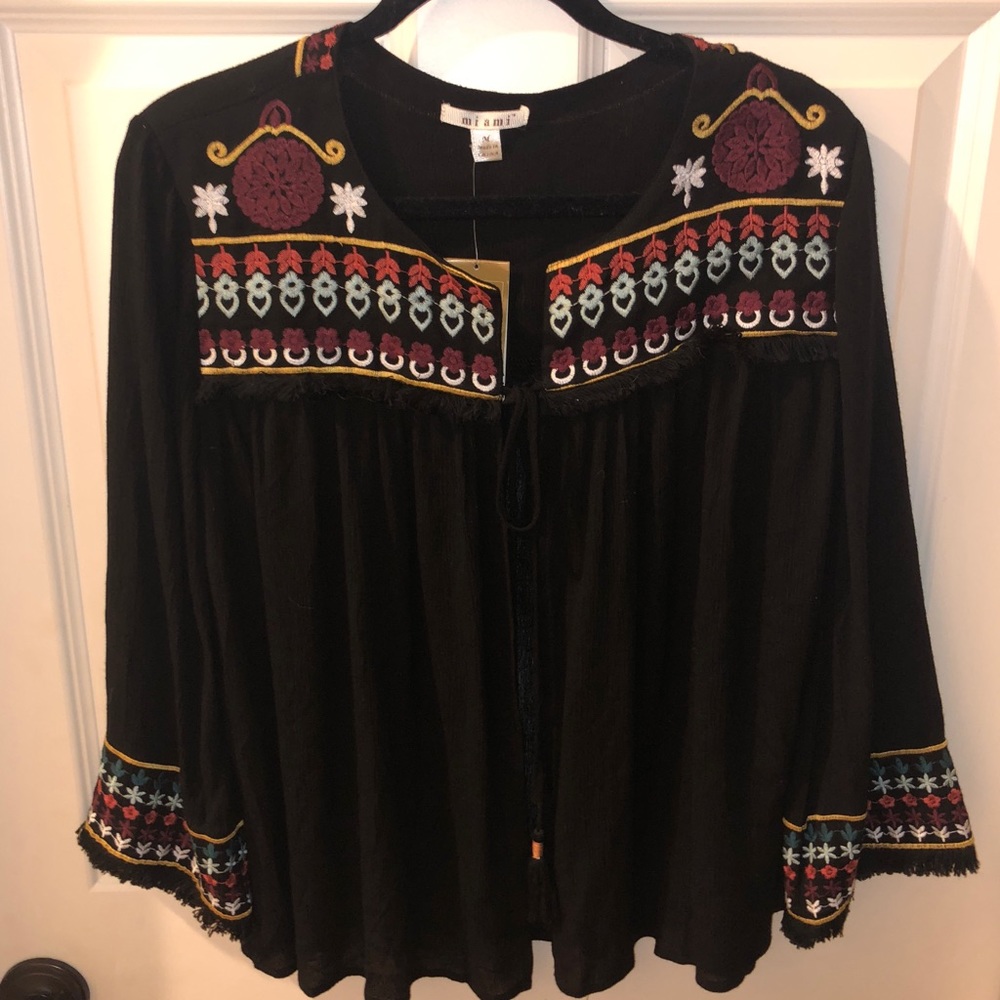Black Tie-Front Blouse
